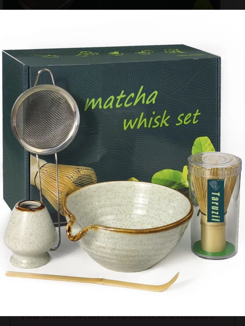 Matcha Whisk Set - Green Ceramic Bowl & Accessories